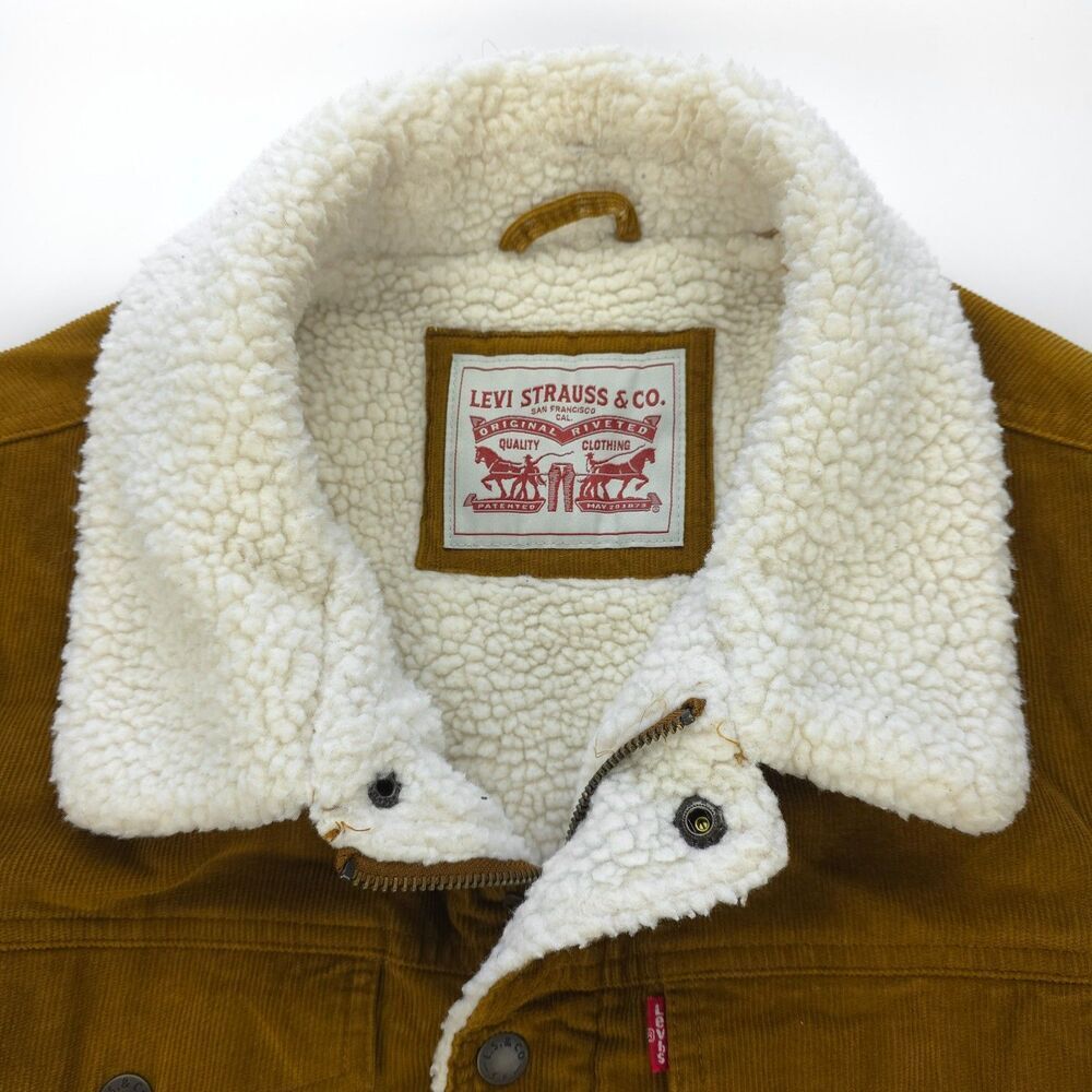 LEVIS Premium Corduroy Type I|| Sherpa Trucker Jacket 70s Boho Western Indie Y2k - Picture 2 of 12